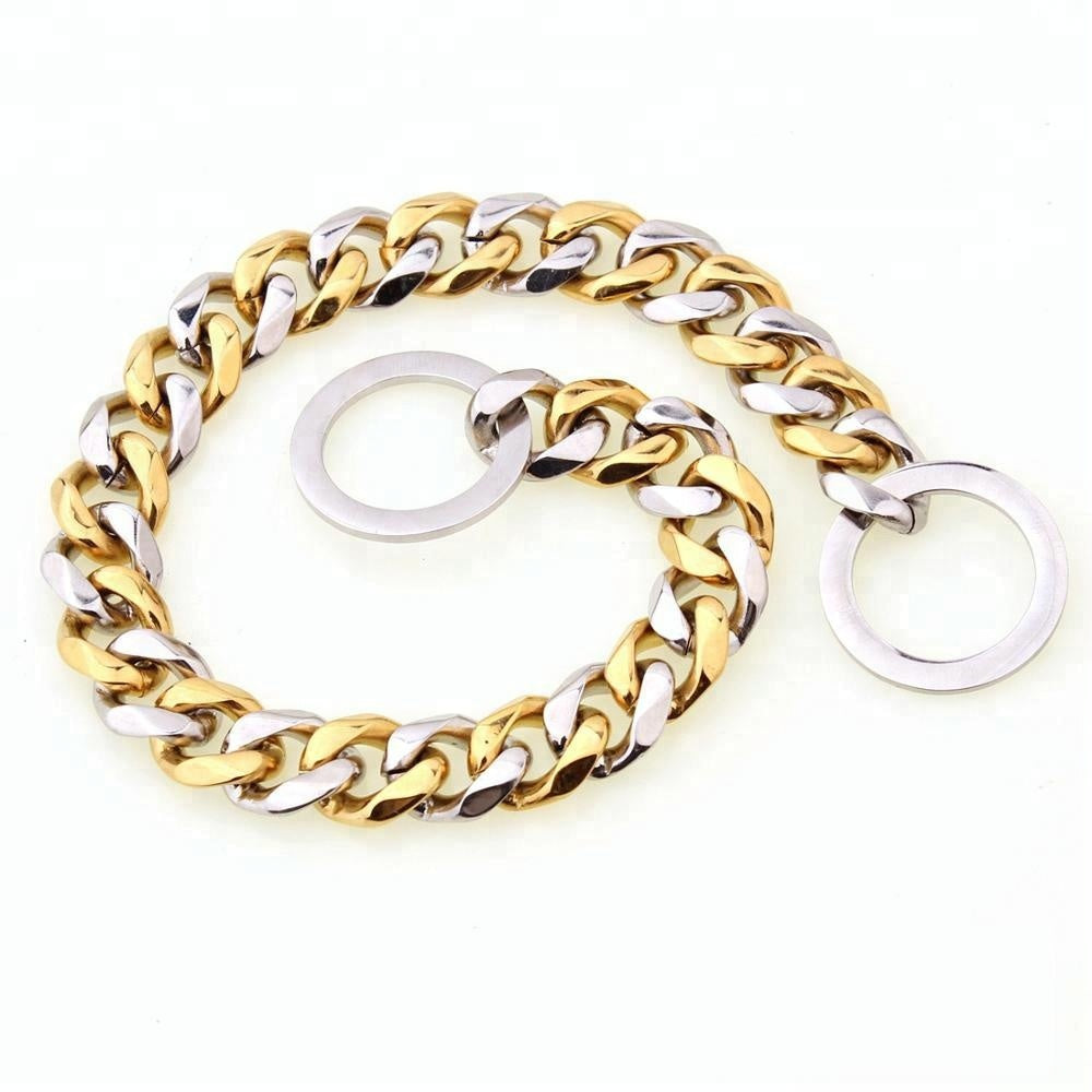 Gold and Silver Dog Chain Collar - Cuban Link Slip Chain